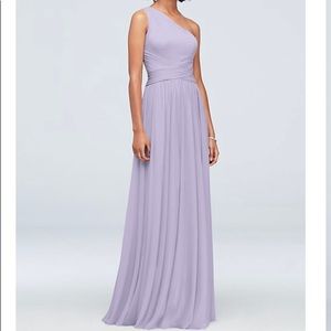 David’s Bridal purple floor length Bridesmaid dress.